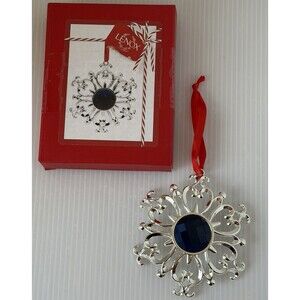Lenox Bejeweled Snowflake Christmas Ornament Silverplate Sapphire orig. box Blue